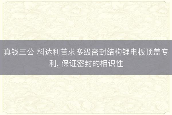 真钱三公 科达利苦求多级密封结构锂电板顶盖专利， 保证密封的相识性